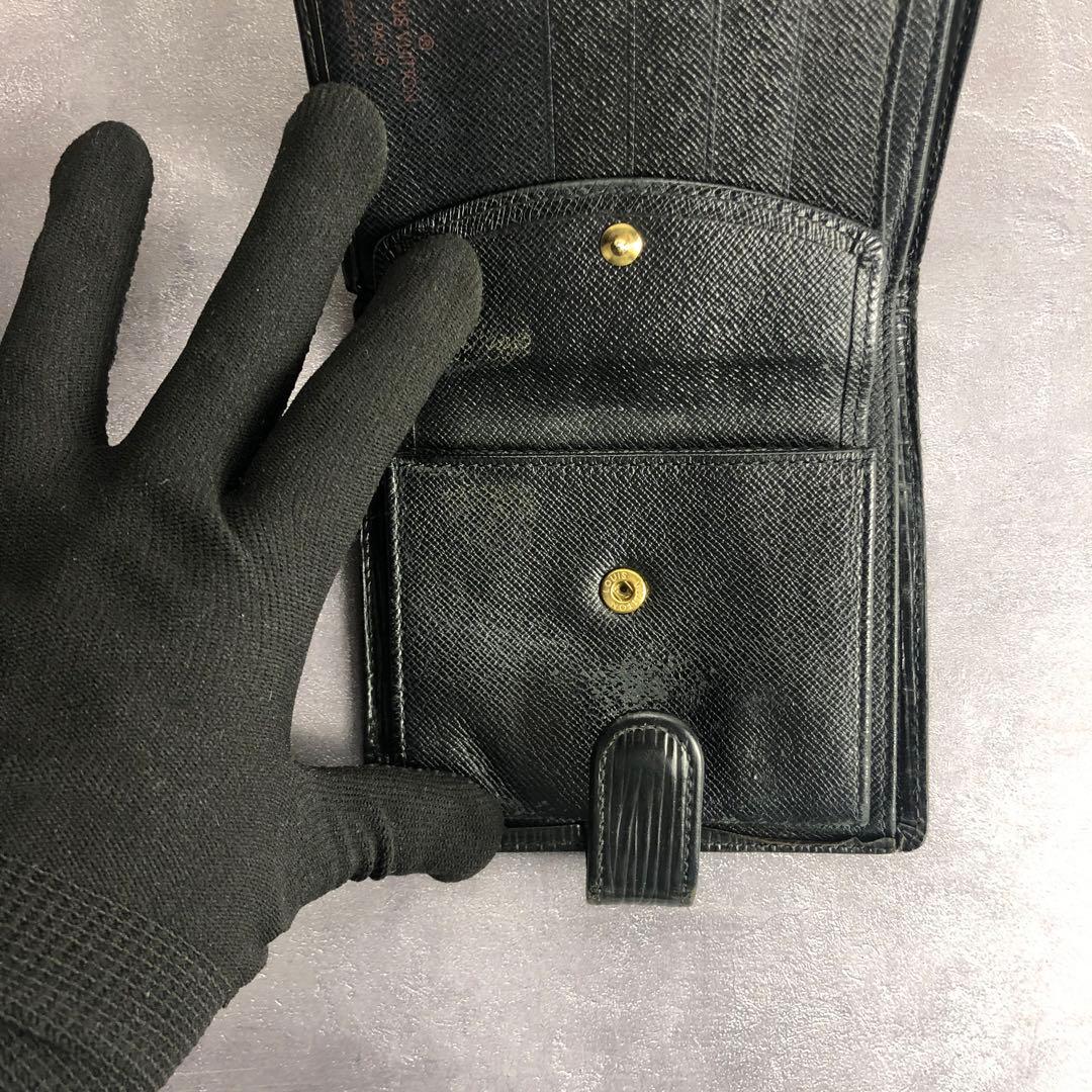 ルイヴィトン エピ ノワール ポルトビエ コンパクト 二つ折り財布 黒 レザー