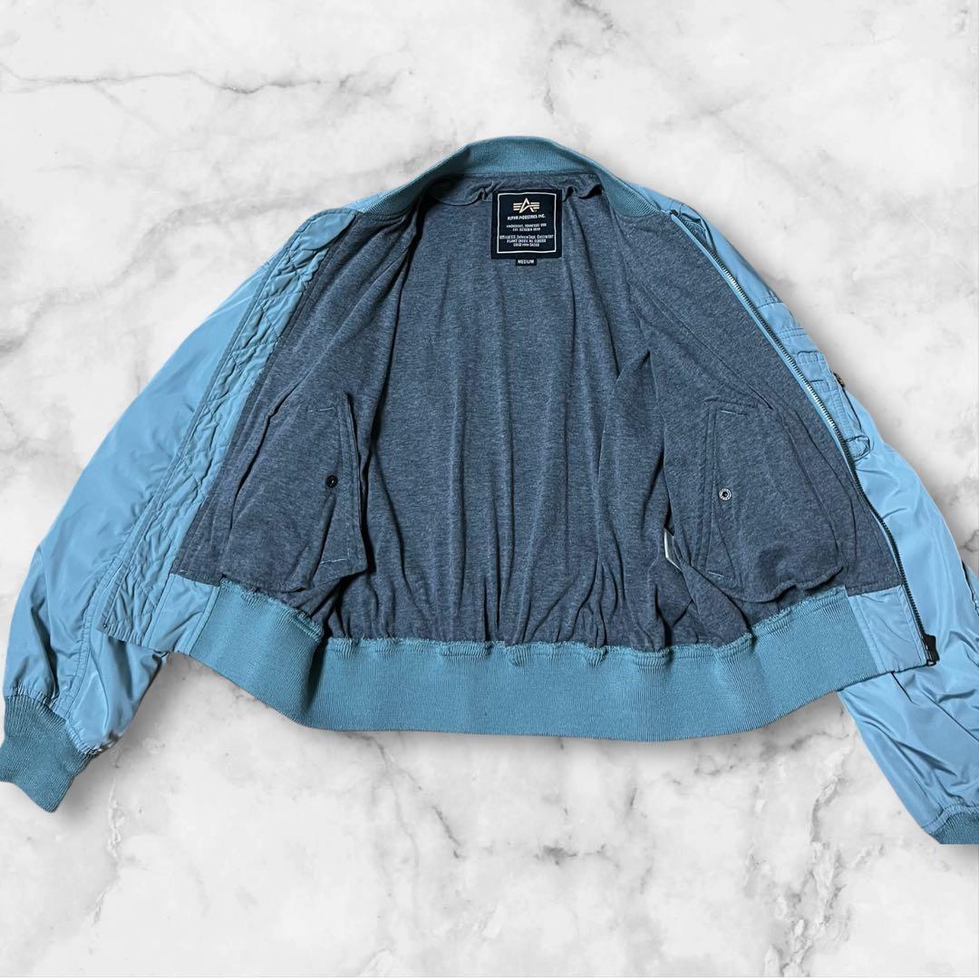 【美品】ALPHA INDUSTRIES フライトジャケット水色MA-1 M