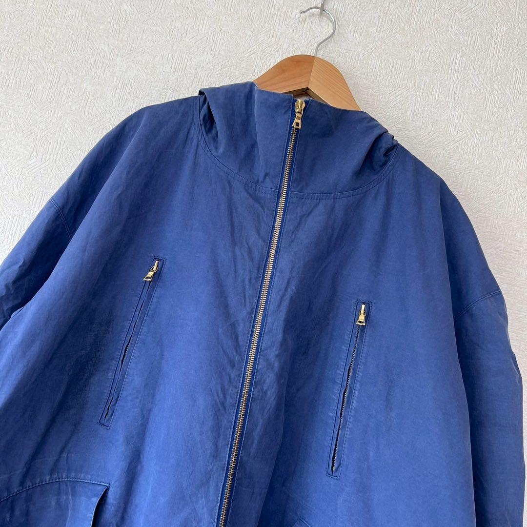 Drawer ミリタリーモッズコート フーデット シワ加工 ブルー系 36
