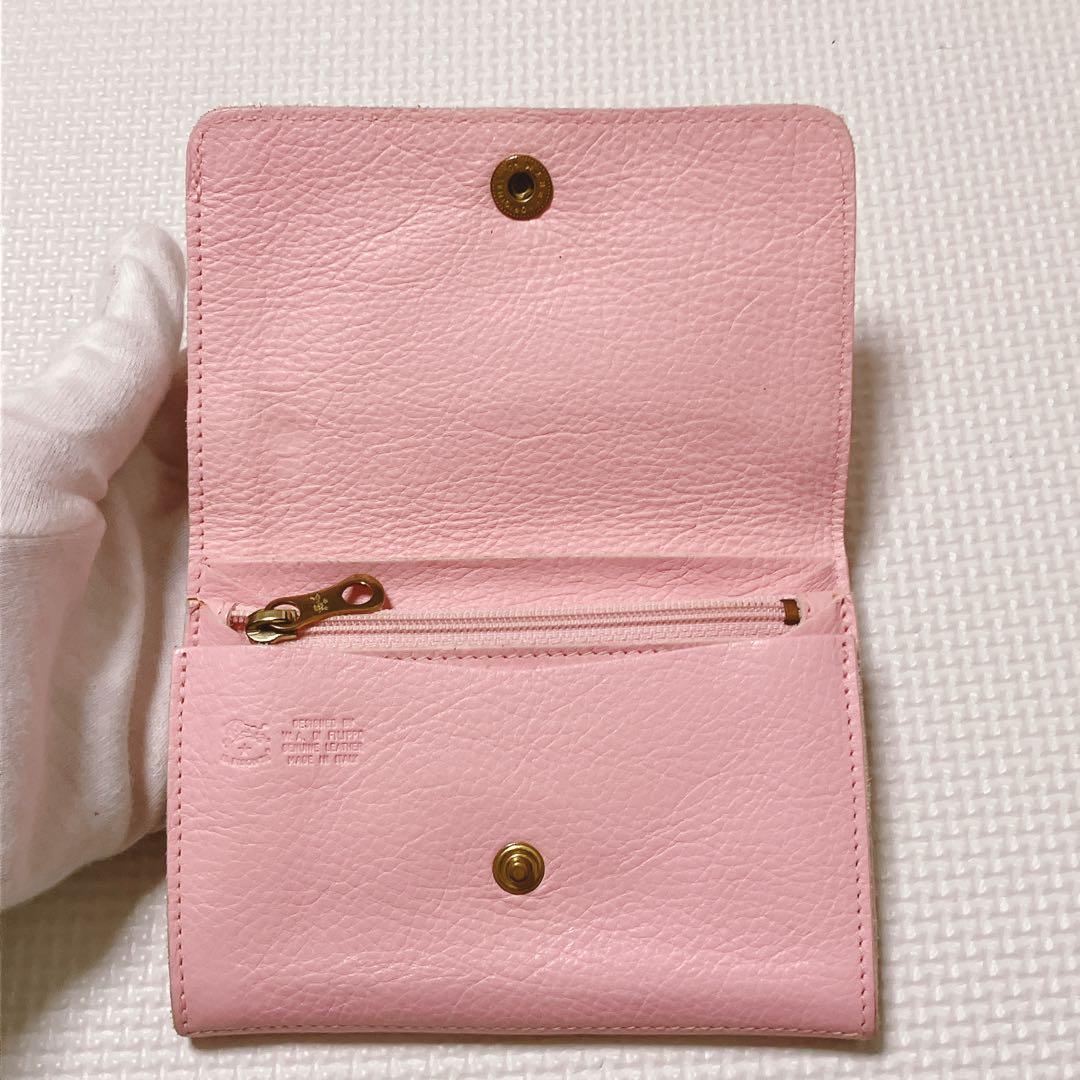 極美品　IL BISONTEイルビゾンテ レザー二つ折り財布　ピンク