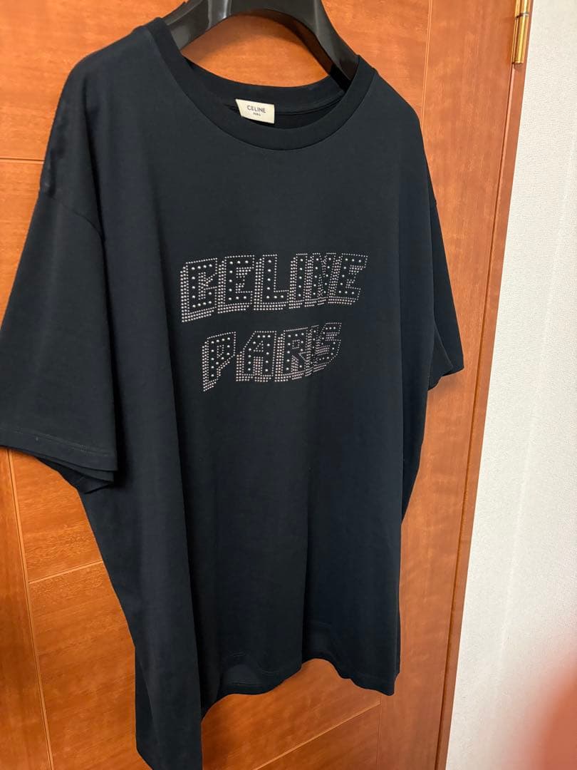 りのCELINE セリーヌ　半袖　カットソー　スタッズ　ブラック　ロゴ