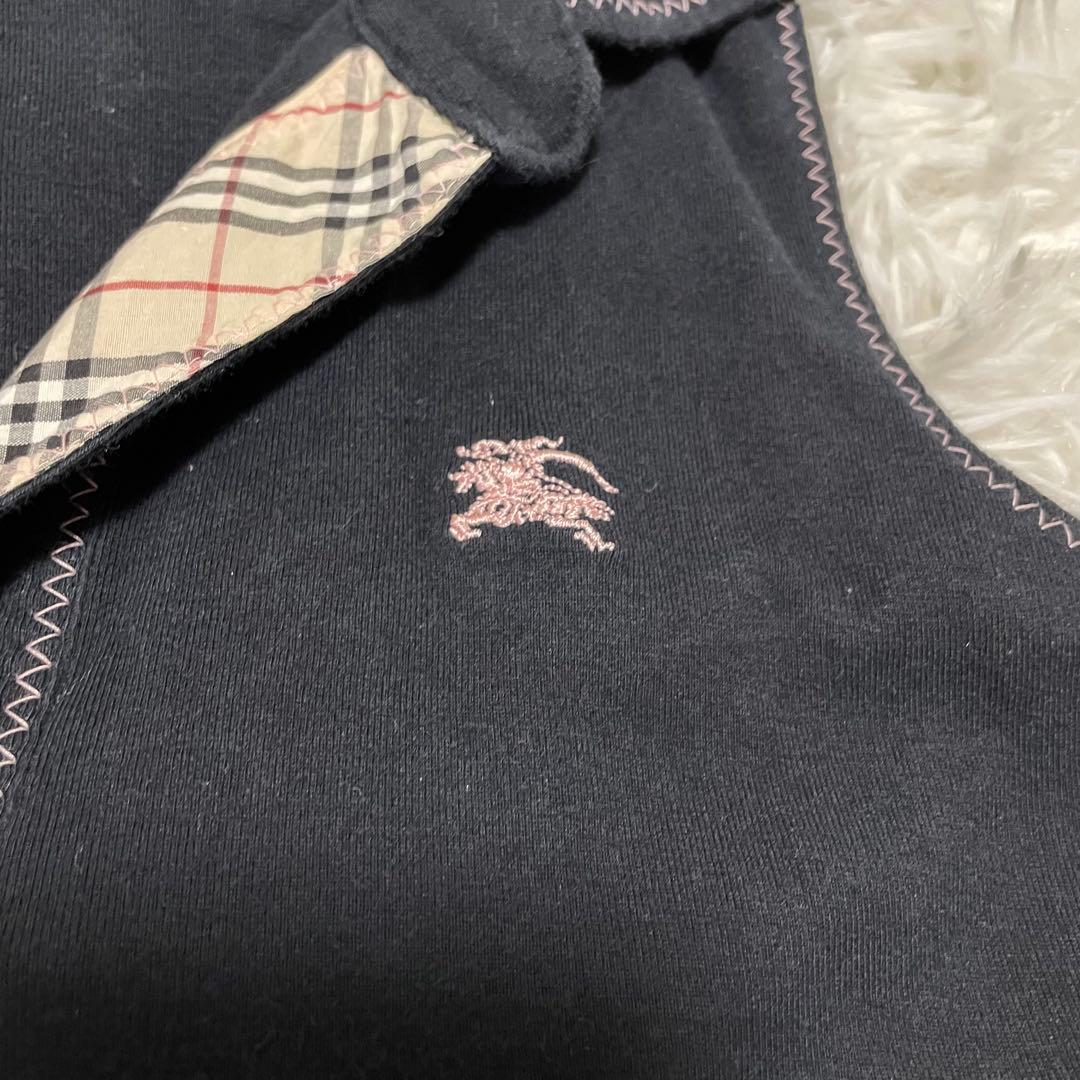 バーバリーブルーレーベル ノースリーブ ポロシャツ ノバチェック ロゴ刺繍 黒