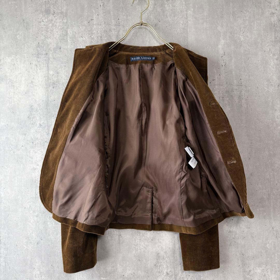 ラルフローレン コーデュロイジャケット エルボーパッチ 羊革 茶 11 L 美品