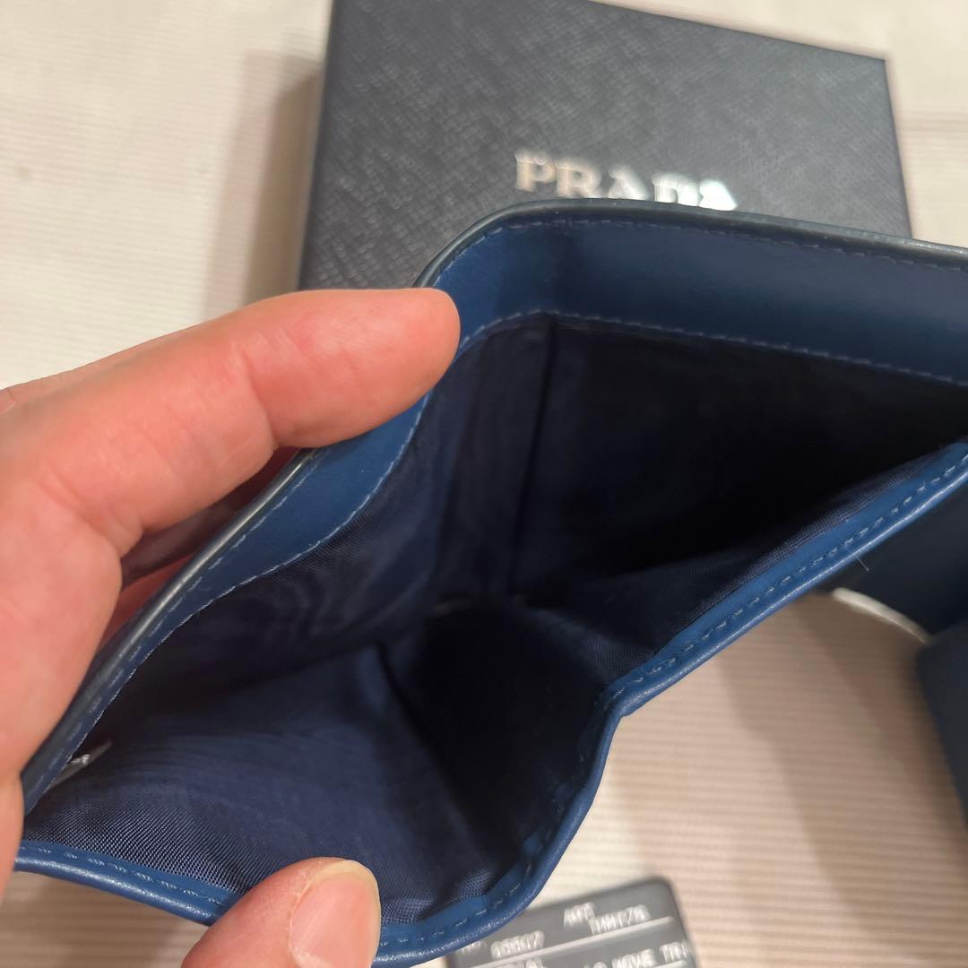PRADA プラダ 三つ折り財布 コバルトブルー三角ロゴ 正規品
