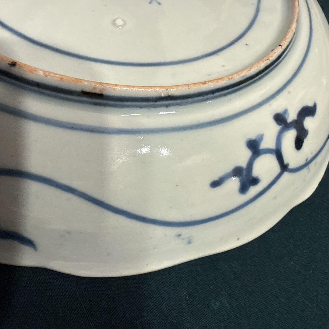 古伊万里　染付　花唐草　中皿　無傷完品
