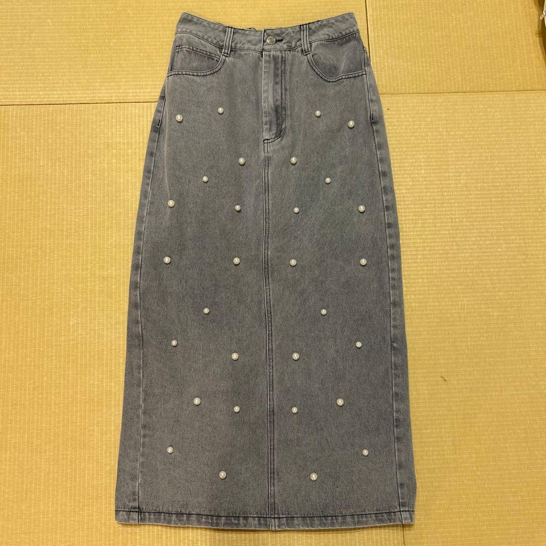 【極美品】La boutique BonBonパール付きデニムスカート