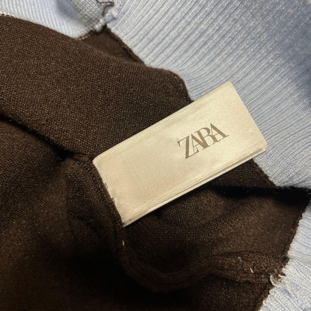 ZARA ブラウン・ライトブルー カーディガン L 完売品