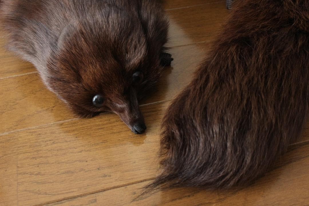 S74【新品同様】リアルフォックスファー 襟巻き／頭＆足付きモデル ショール