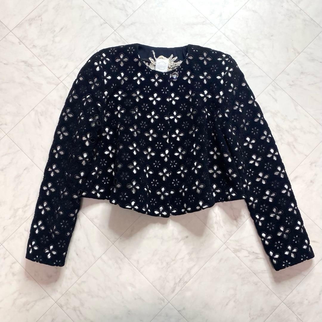 美品✨高級HUISHAN ZHANG ノーカラー　ジャケット　カットワーク　黒
