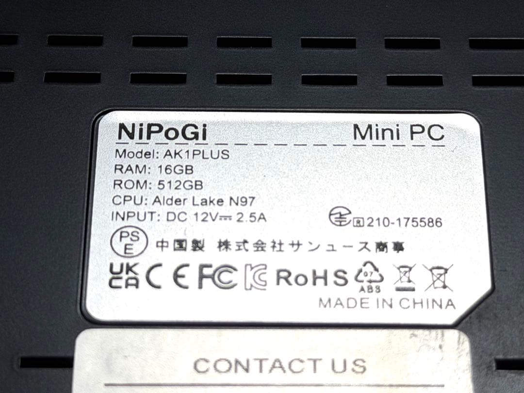 Windows11 ミニpc nipogi ak1plus N97 512GB
