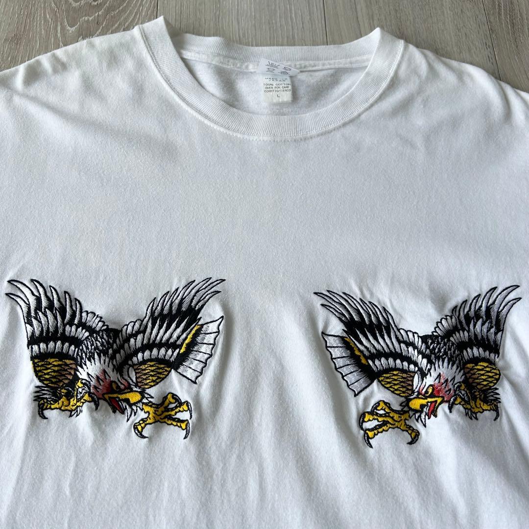 コアファイター クルーネックTシャツ 白L 刺繍 イーグル ワシ タカ アメカジ