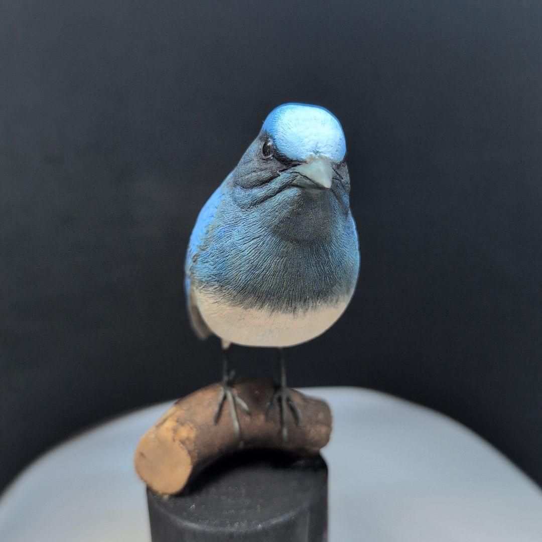 オオルリ　幸せ運ぶ青い鳥　木彫りの野鳥　野鳥彫刻　 リアルバードカービング