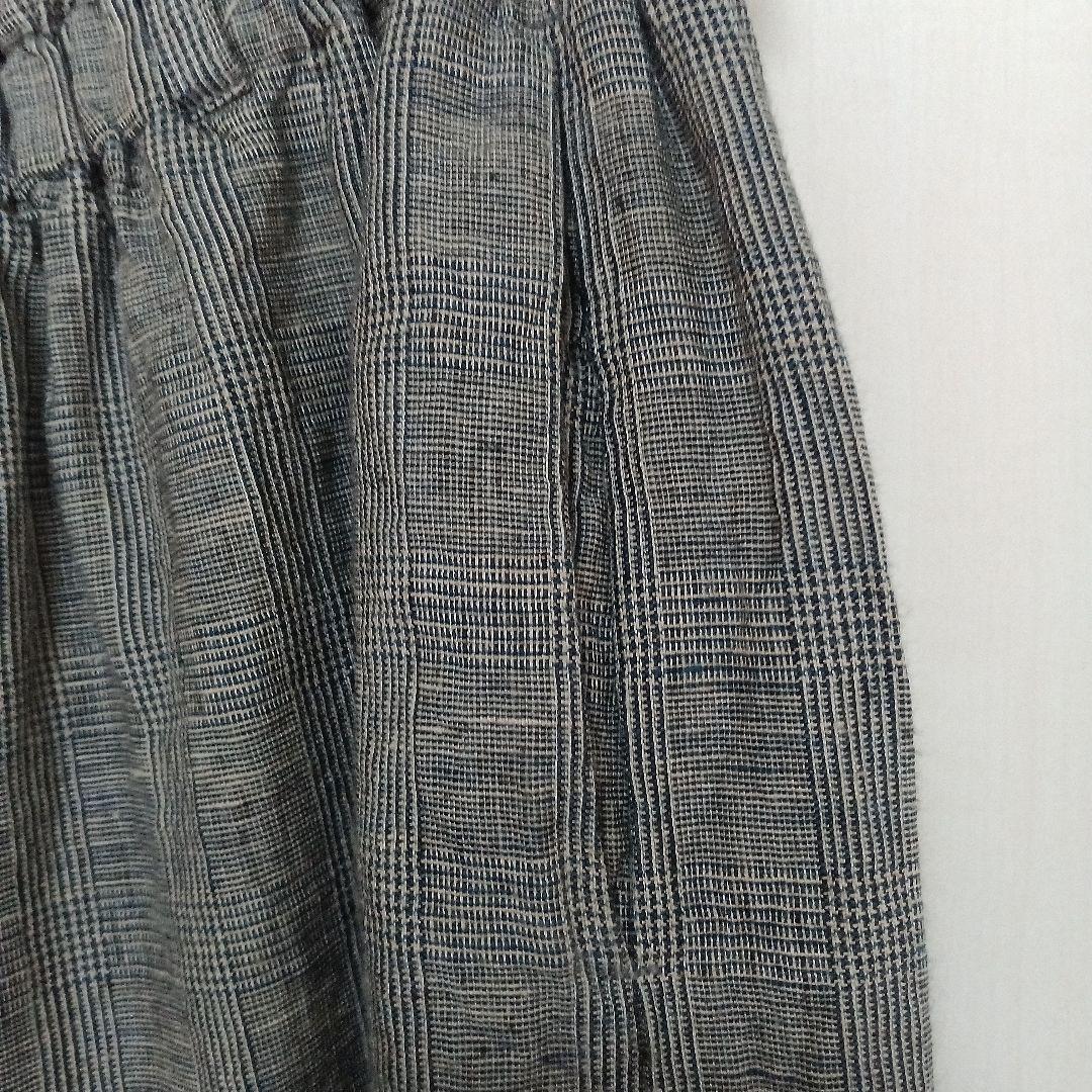 ネストローブ　リネンチェック柄 ブラック グレー系キュロットパンツ