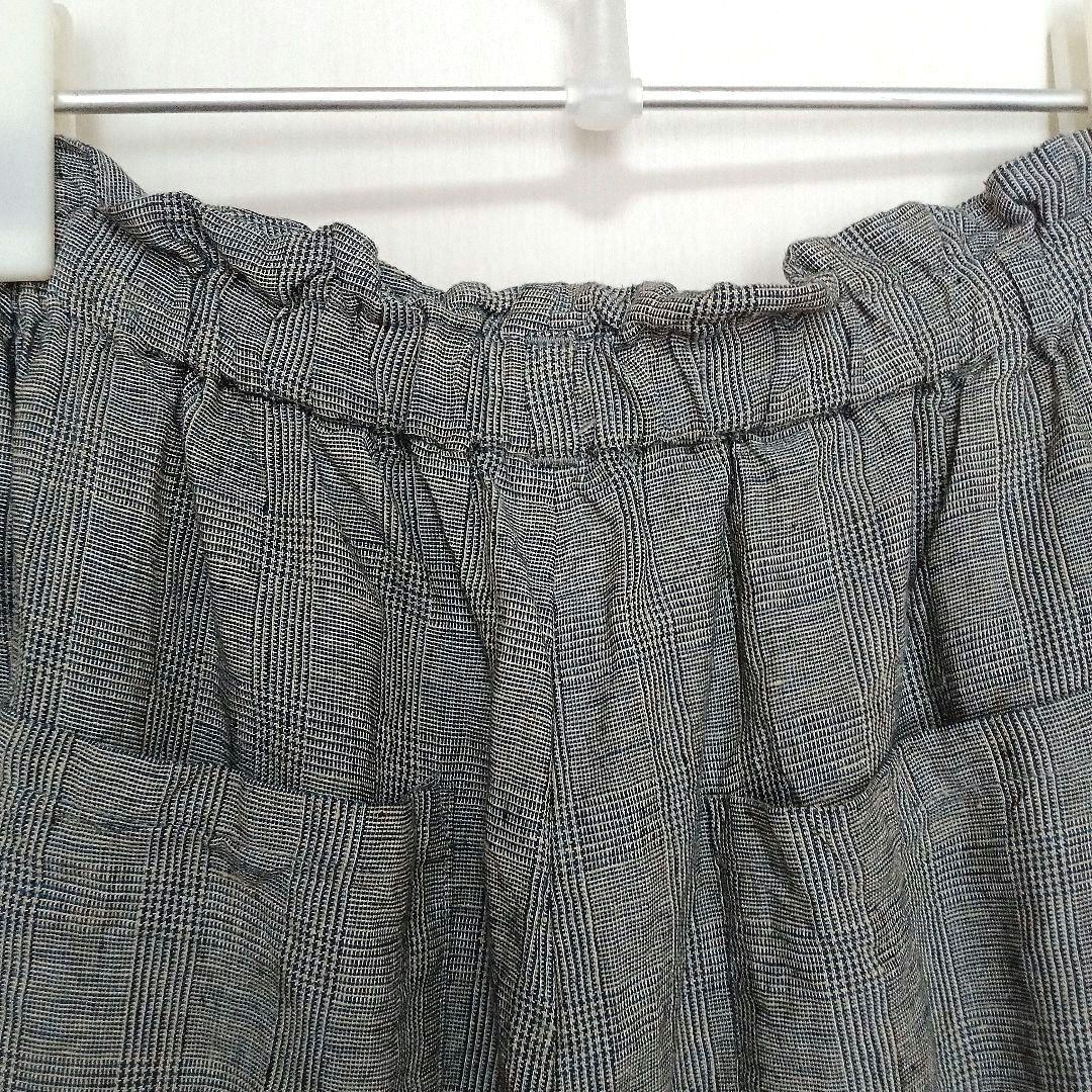 ネストローブ　リネンチェック柄 ブラック グレー系キュロットパンツ