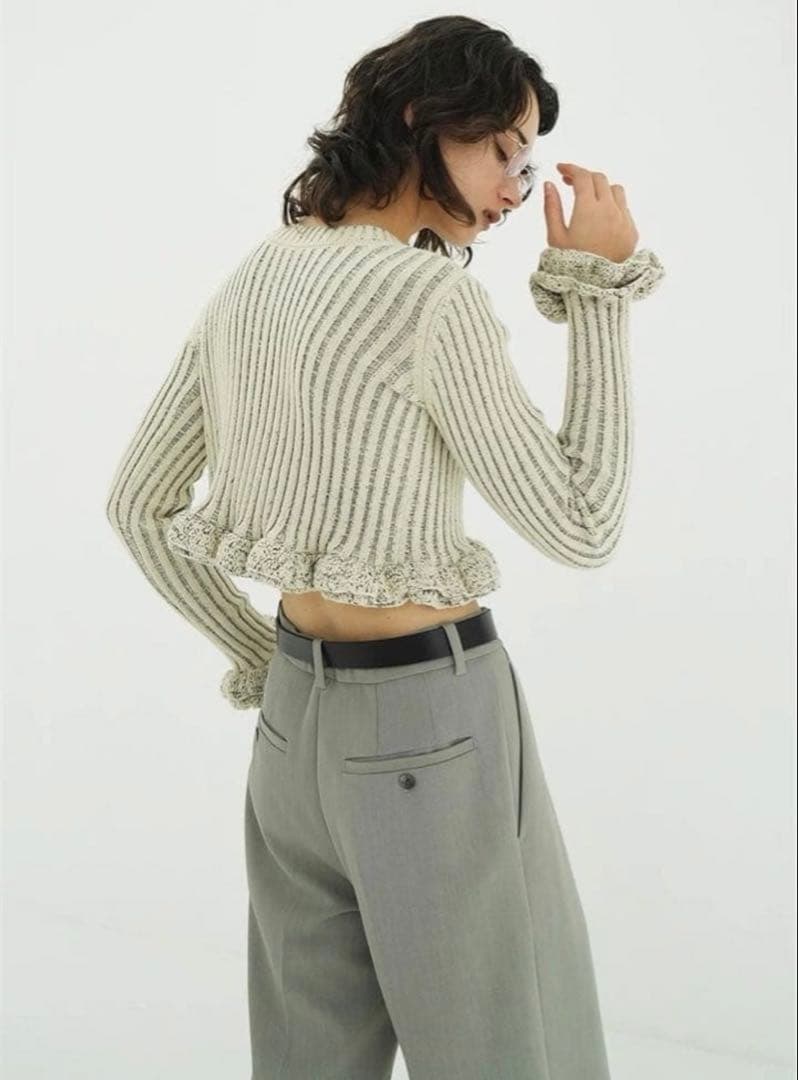 翌日送 CLANE W FACE SHORT FRILLED KNIT TOPS