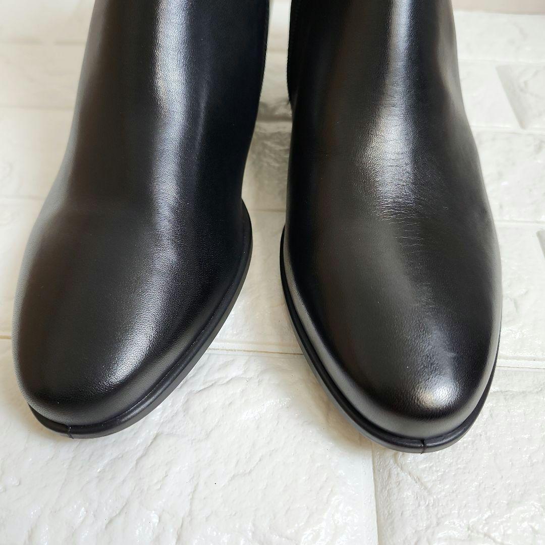【未使用級】ECCO ブラック　レザー ショートブーツ　ウェッジソール
