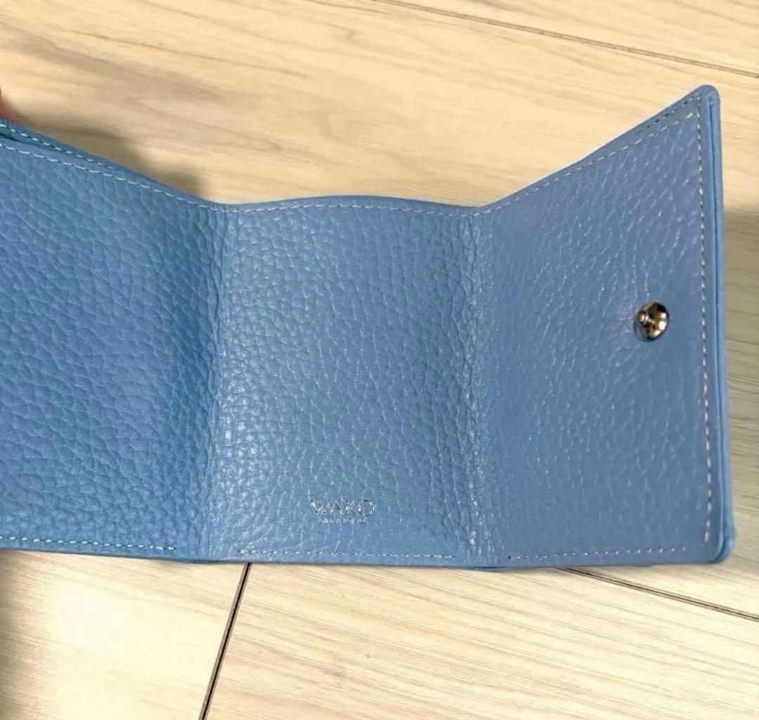 【未使用品】WAKO 銀座和光　レザー　三つ折りミニ財布　ライトブルー