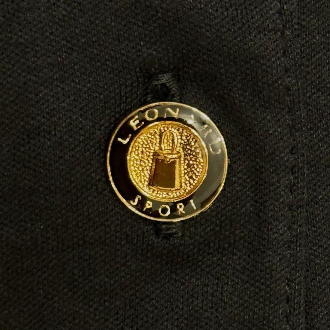 LEONARD レオナール レア 刺繍 金ボタン 長袖 ニット ポロシャツ L