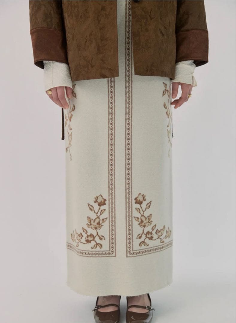 スカート Eaphi SCARF MOTIF KNIT SKIRT IVORY