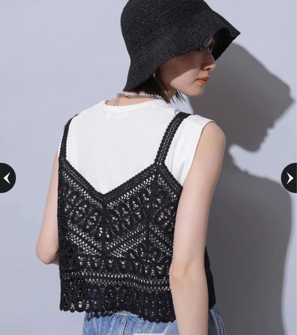 美品 Arpege story クロシェレースキャミ ブラック