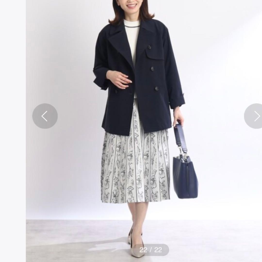 極美品✨大きい 15号 3L リフレクト 撥水 ショートトレンチコート ネイビー
