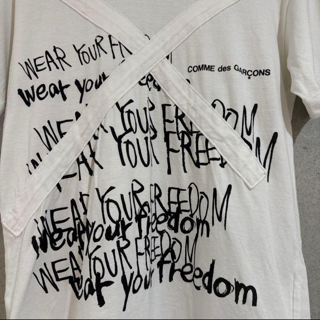 【COMME des GARCONS】 白 クロステープメッセージTシャツ S