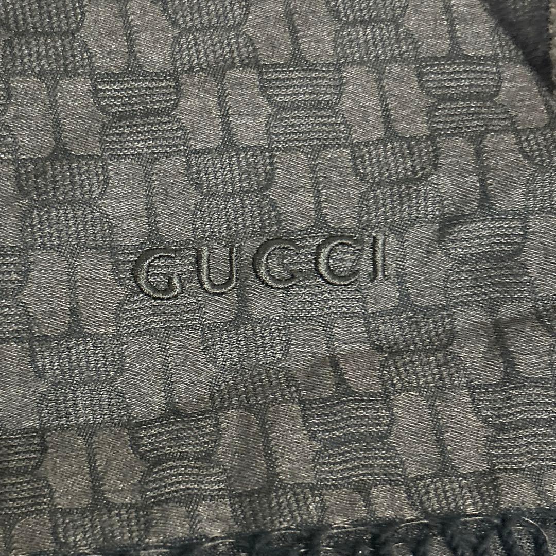 GUCCI カシミアシルク ロゴ フリンジ グレーブラウン