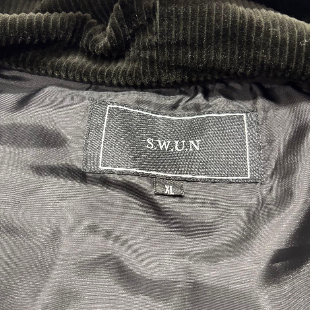 S.W.U.N スワン コーデュロイ ジャケット パーカー 黒 XL 刺繍ロゴ