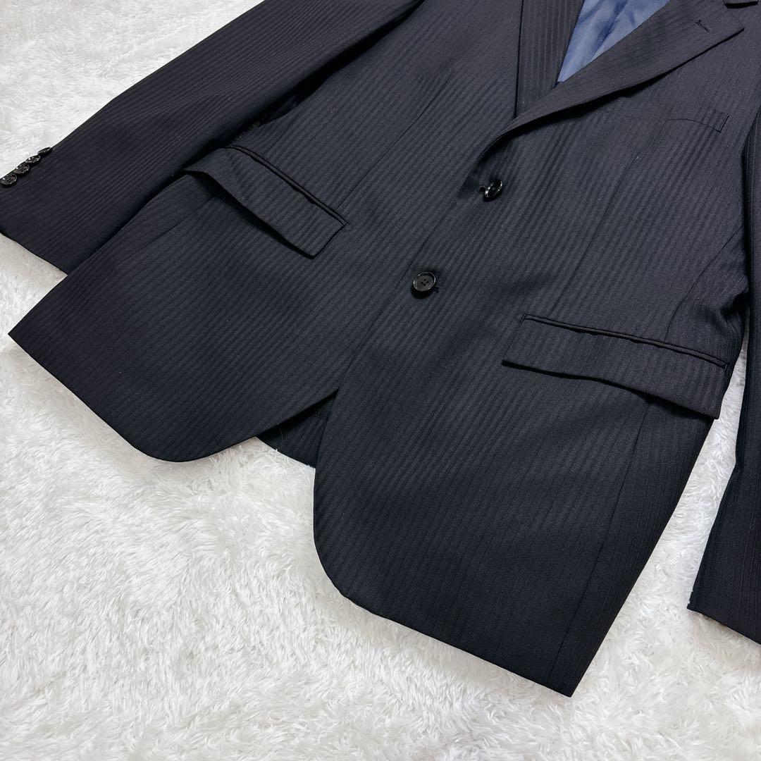 【美品】ORIHICA スーツ セットアップ AB5 黒 ストライプ ビジネス