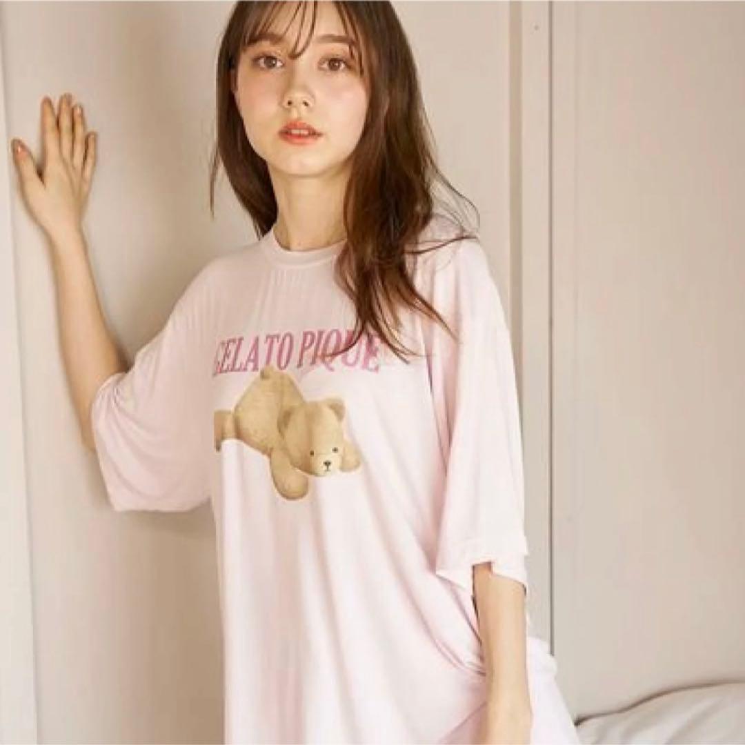 ジェラピケ ベアワンポイント シャツ ショートパンツ 部屋着 パジャマ ピンク