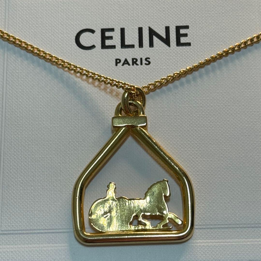 【極美品】CELINE セリーヌ 馬車ロゴ チャーム&ネックレス ゴールド