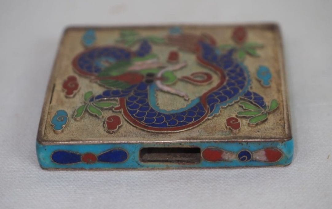 送料無料　時代物　七宝龍鳳文緒締玉　幅4×4ｃｍ