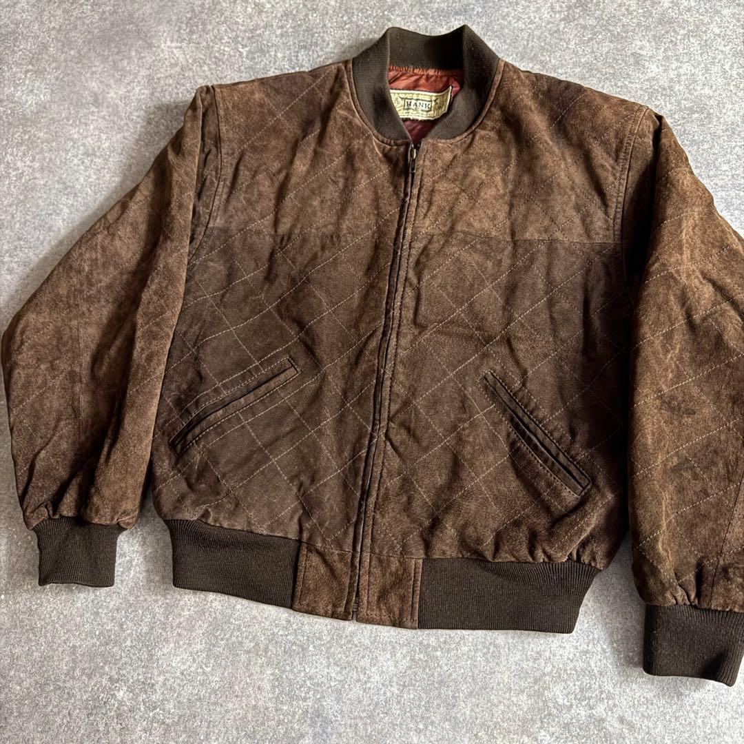 90s diamond stitch leather MA1 jacket 短丈
