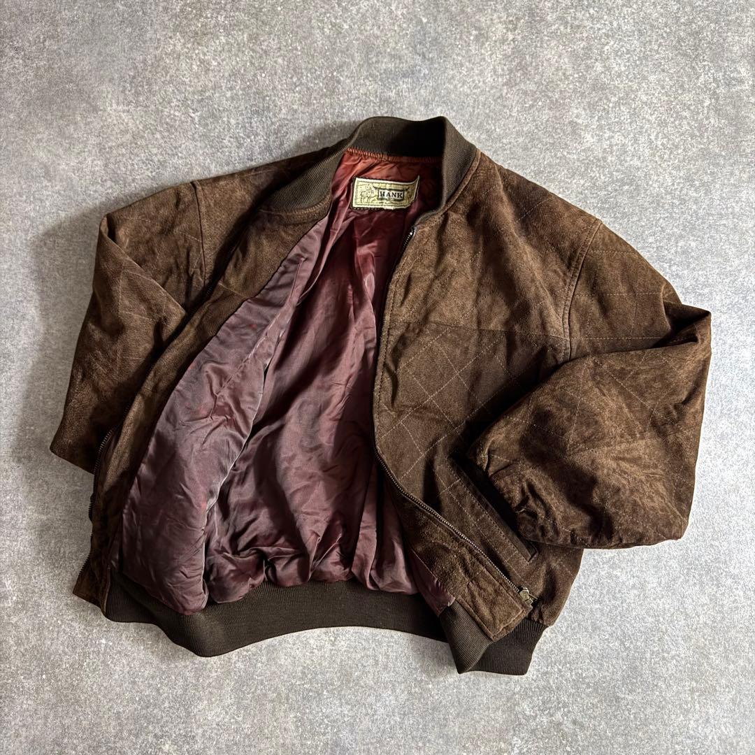 90s diamond stitch leather MA1 jacket 短丈