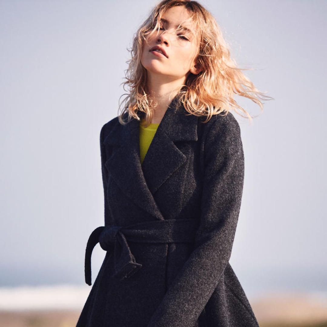 ☆Theory☆Boucle Coat Flare CoatダークグレーAライン