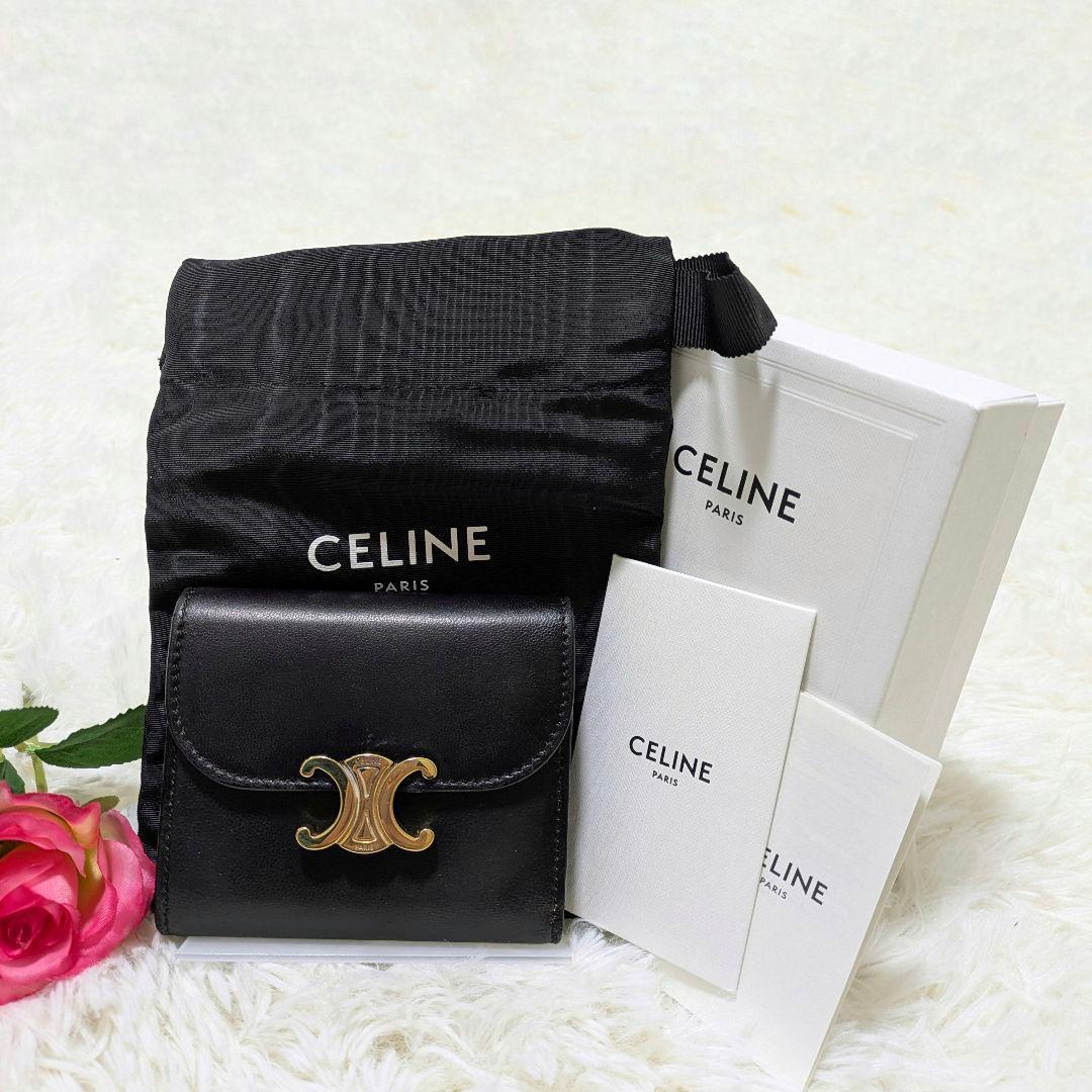 みさ✨CELINE トリオンフ　スモールウォレット　三つ折り財布　ブラック