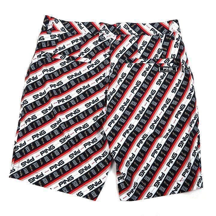 新品 ピン ゴルフ 上下セット 総柄ロゴ ポロシャツ ハーフパンツ レッド LL