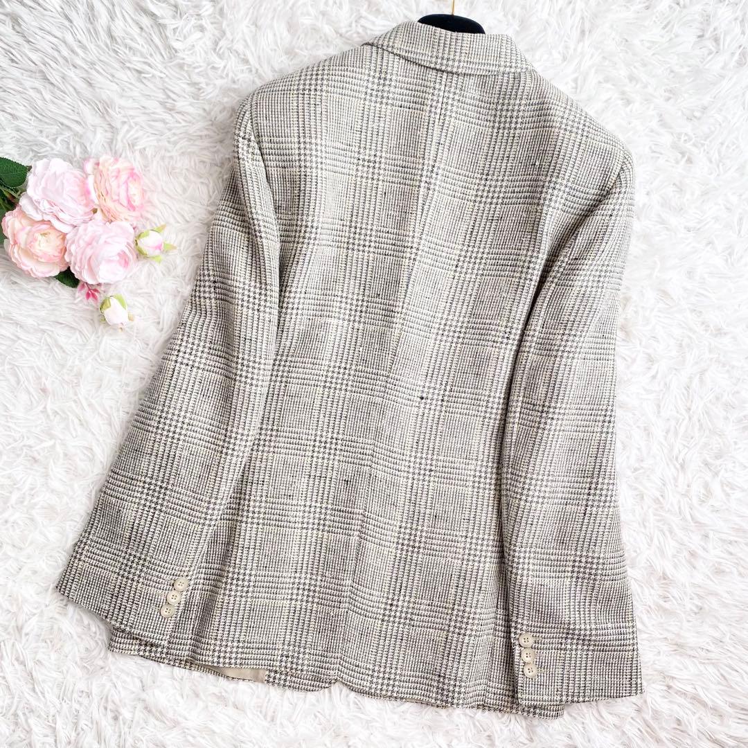 極美品◆MaxMara 銀タグ テーラードジャケット シルク チェック グレー