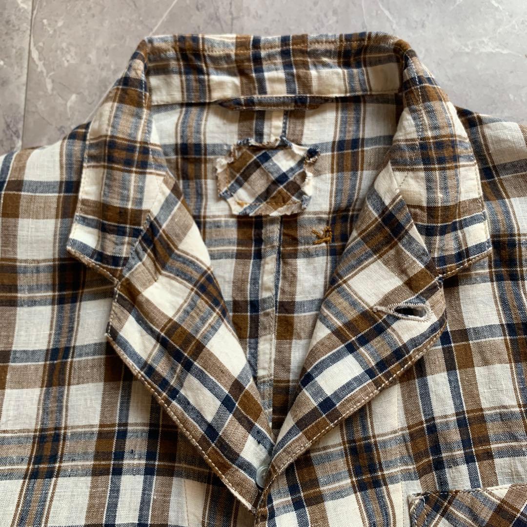 美品✨ 45R インドリネンのシャツジャケット　マドラスチェック　3