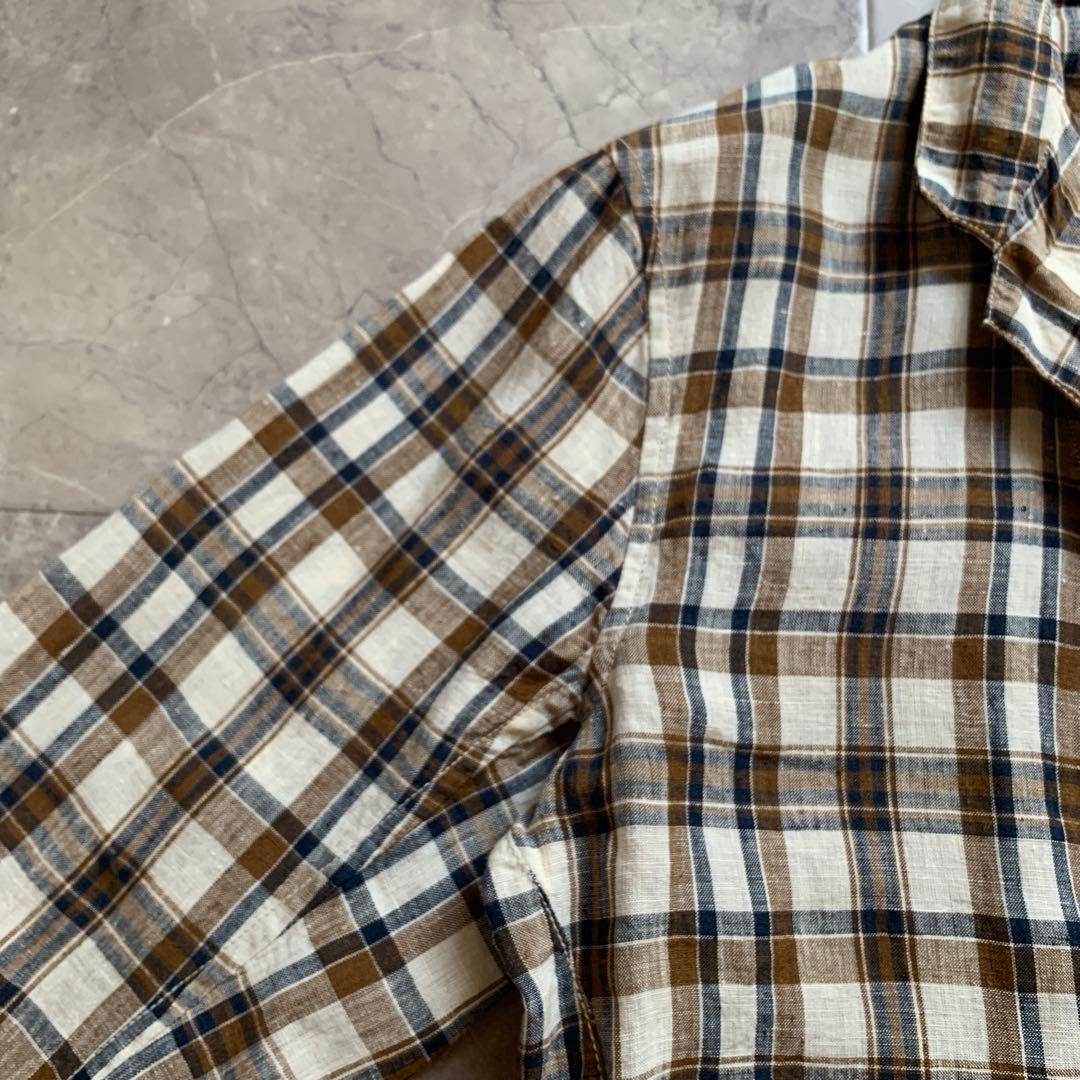 美品✨ 45R インドリネンのシャツジャケット　マドラスチェック　3
