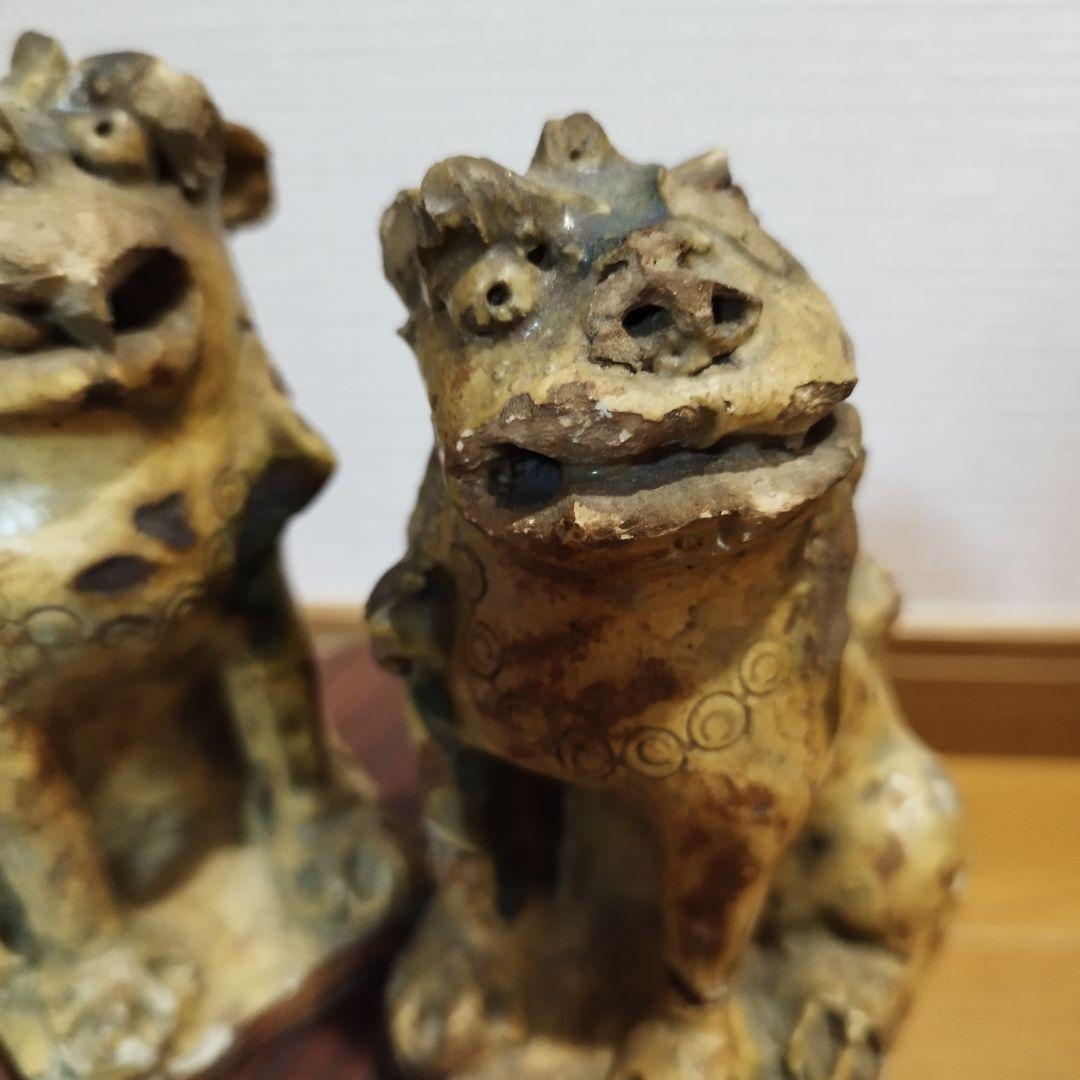 瀬戸のこま犬　陶器製　狛犬　一対　江戸期　加藤春岱の作　傷ありますが珍品？！