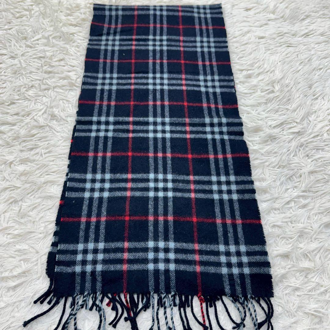 極美品✨バーバリーロンドン カシミヤ100% ネイビー ノバチェック 英国製