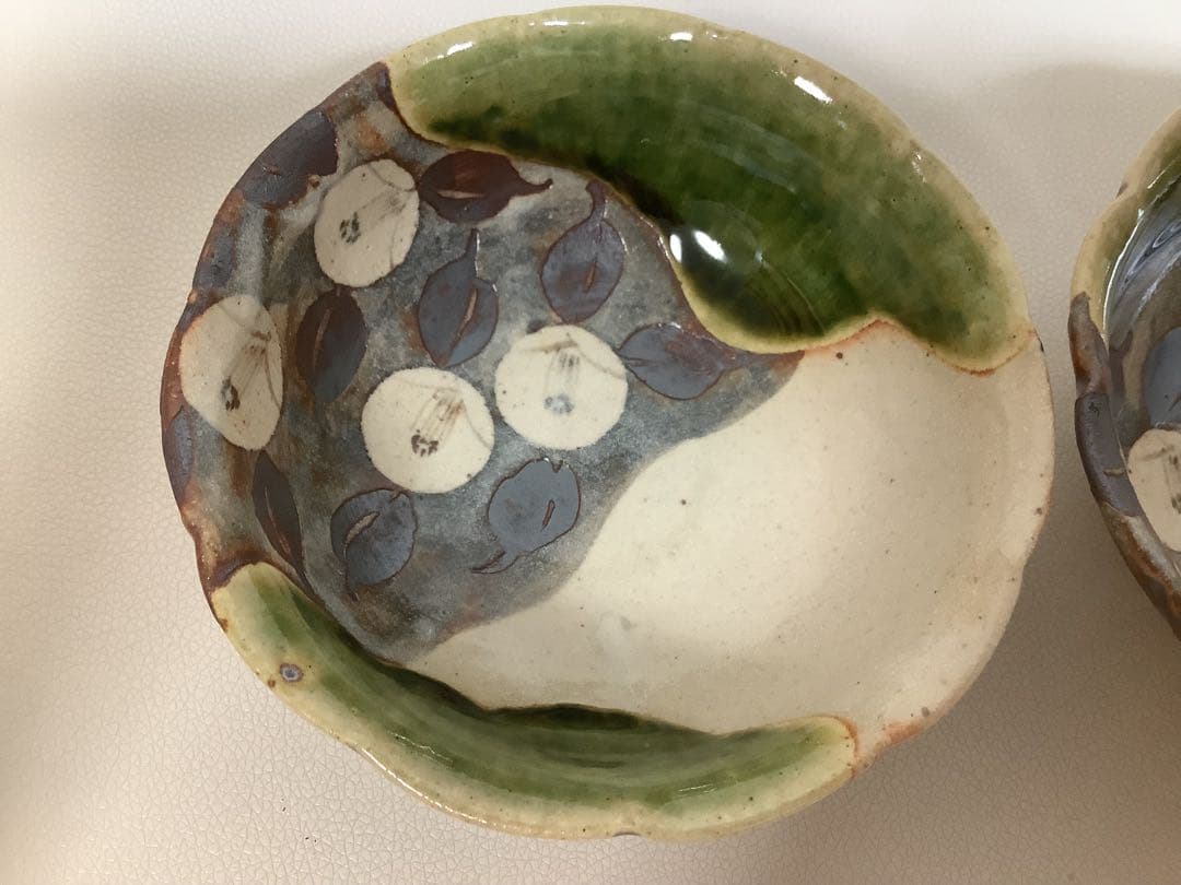 作家物 玉山窯 ?玉置保夫 ？織部 花椿 小鉢　2個セット