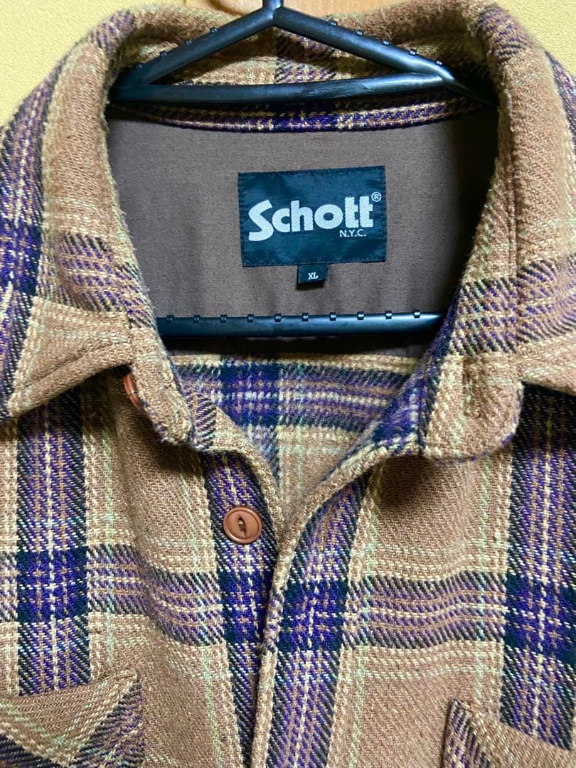 schott ヘビーネルシャツ　オーバーサイズ　ブラウン✖︎パープルブラック