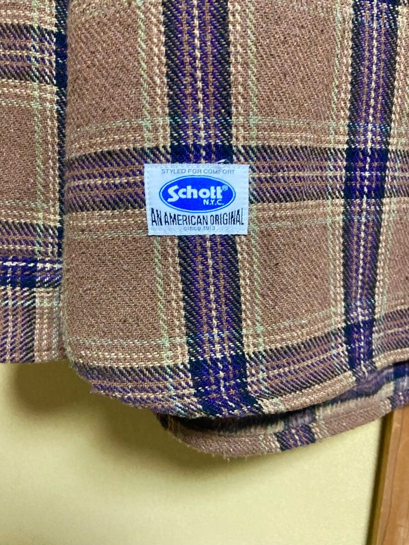 schott ヘビーネルシャツ　オーバーサイズ　ブラウン✖︎パープルブラック