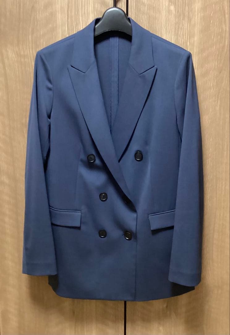 美品　ICB ウールストレッチツイル ダブル前ジャケット　ブルーグレー