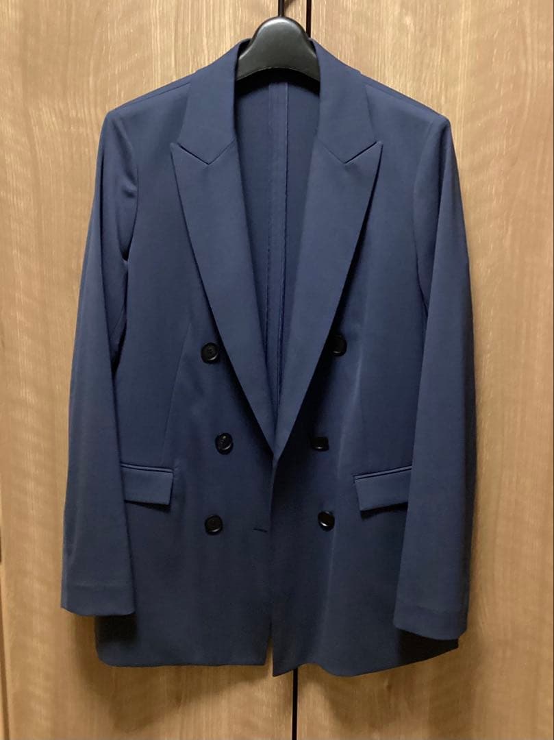 美品　ICB ウールストレッチツイル ダブル前ジャケット　ブルーグレー