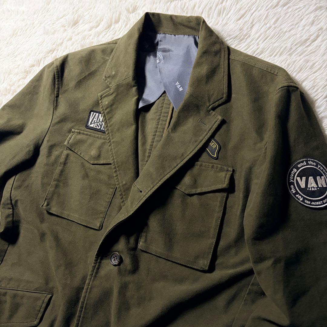 美品■VAN JACKET テーラードジャケット　カーキ　ワッペン　LL