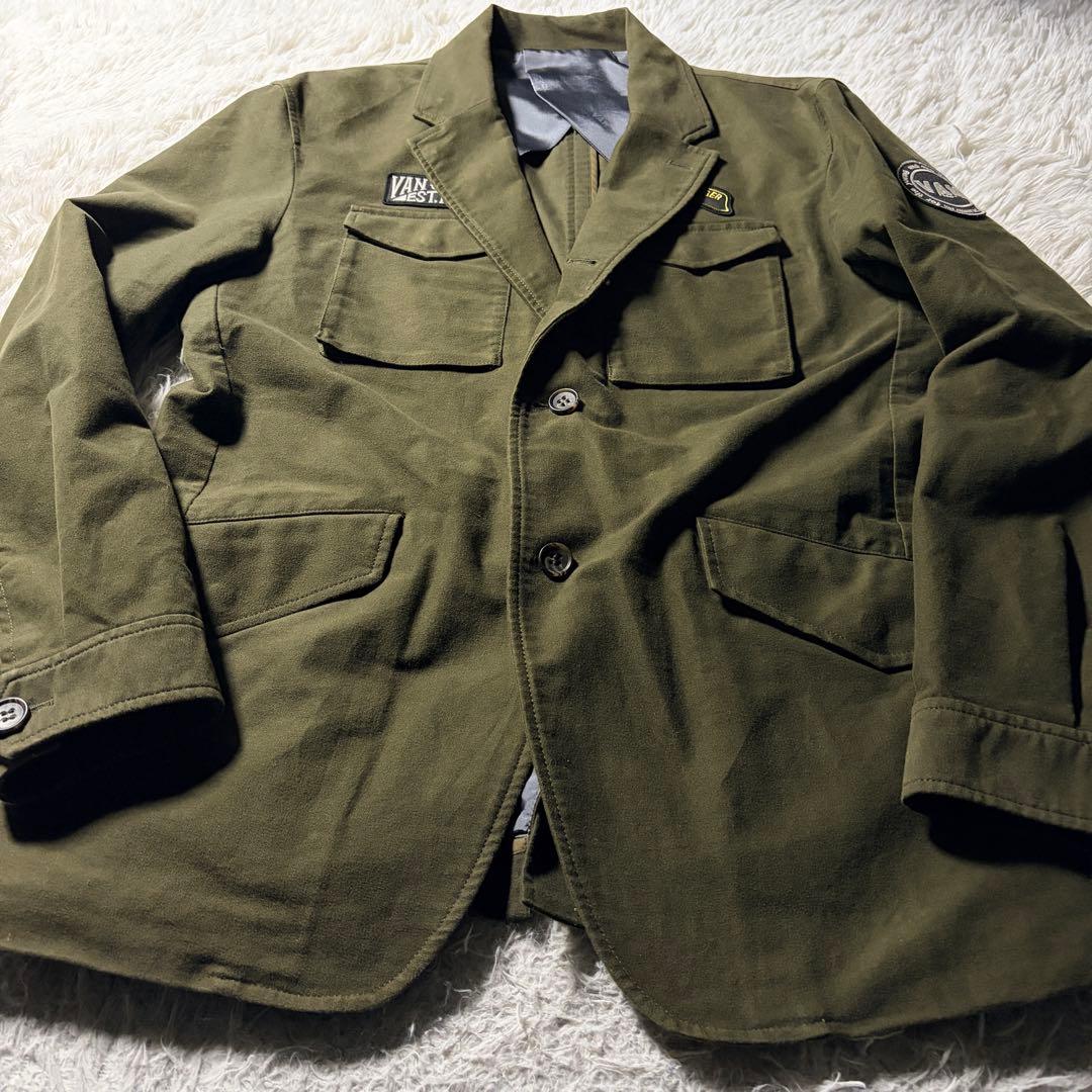 美品■VAN JACKET テーラードジャケット　カーキ　ワッペン　LL