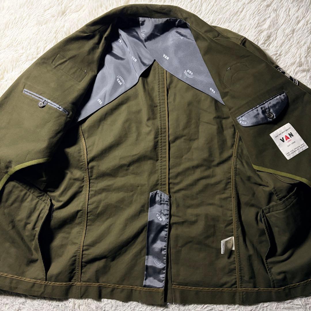美品■VAN JACKET テーラードジャケット　カーキ　ワッペン　LL